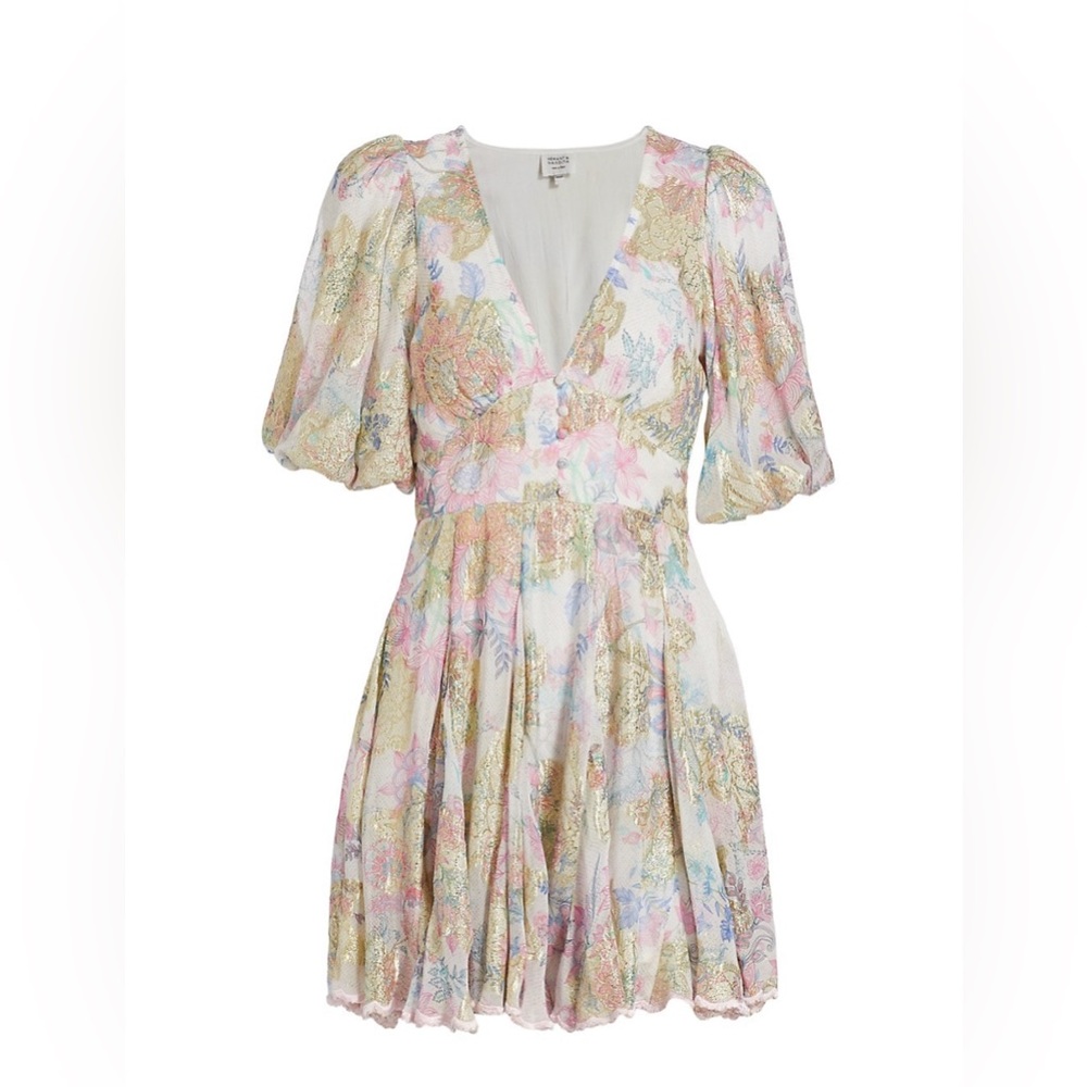 HEMANT & NANDITA
Metallic Floral Puff-Sleeve Minidress